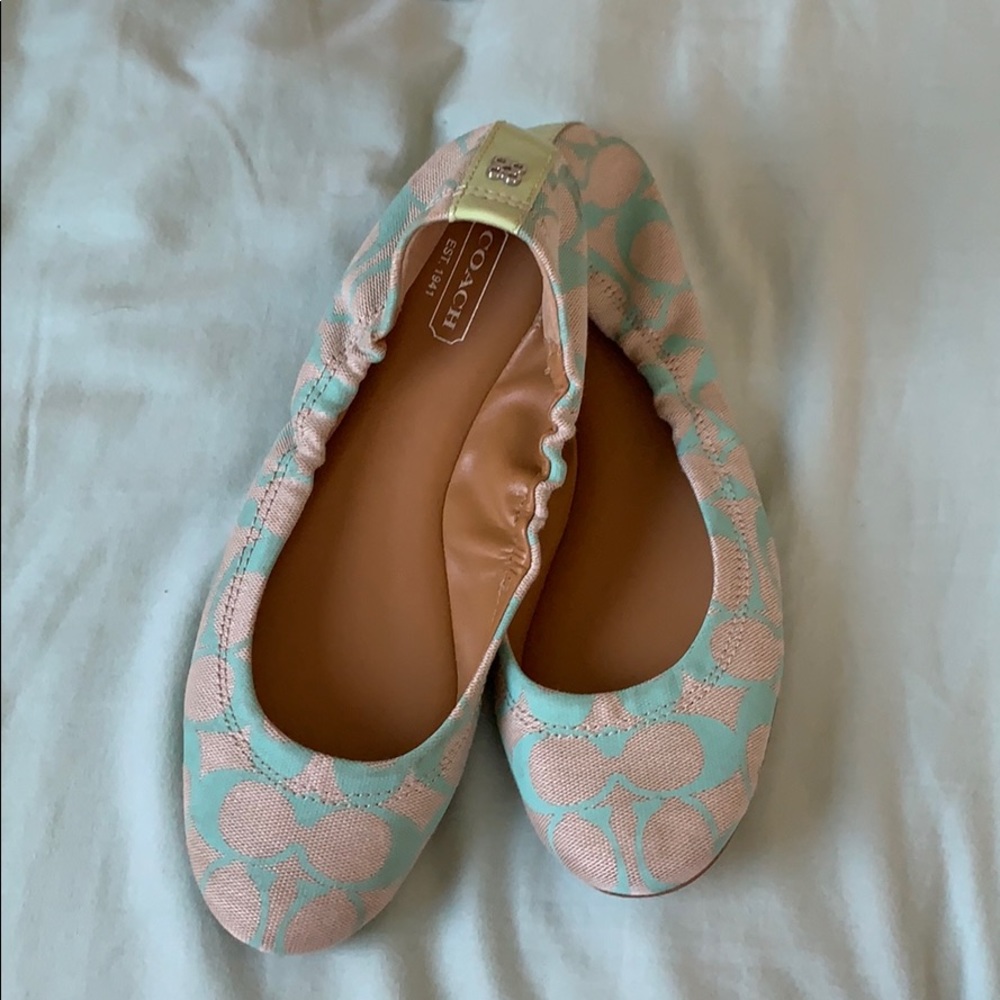 Coach mint green/tan flats